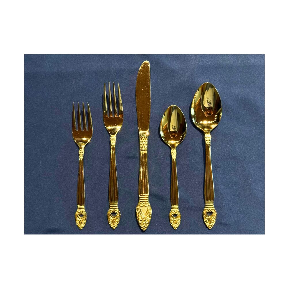 Vintage Present Fifth Avenue Coronet 24K Gold Plated Flatware 50 Pc Japan